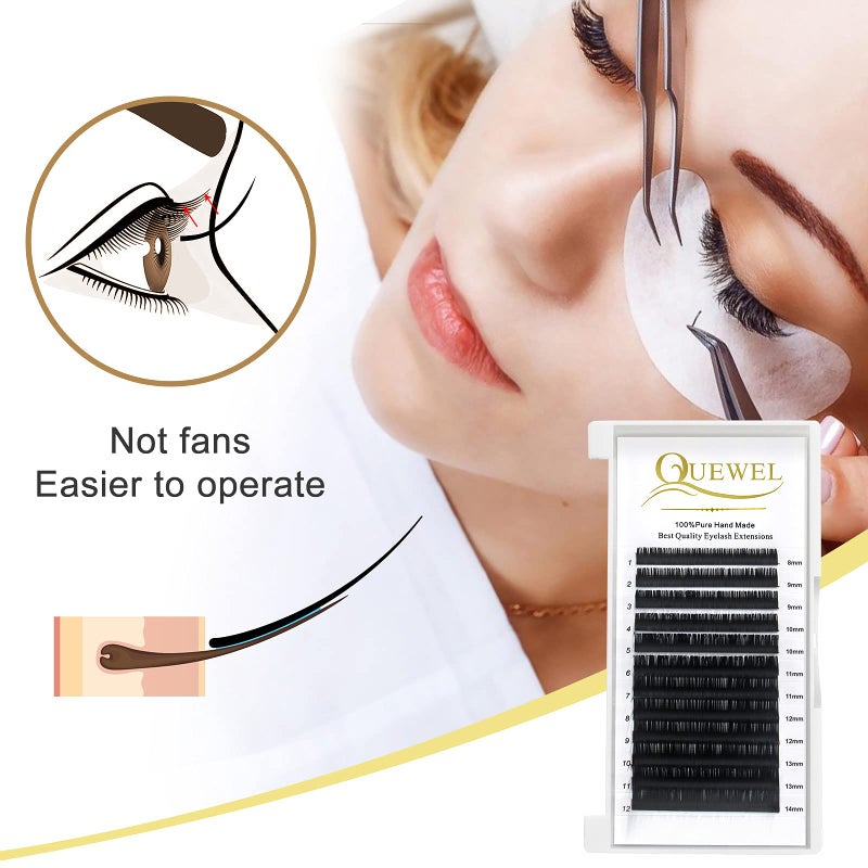 QUEWEL لوازم تمديد الرموش QUEWEL 0.10 C Curl Mix-8-14mm تمديدات رموش فردية كلاسيكية | اختياري 0.03/0.05/0.07/0.10/0.15/0.20 C/D فردية 8-25mm مزيج 8-14mm 15-20mm 20-25mm | (0.10 C MIX-8-14mm) - Image 5
